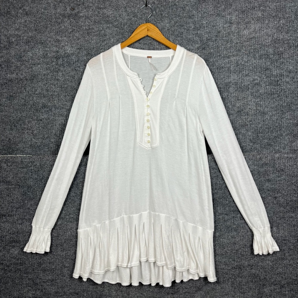 Free People Your Girl Tunic Top Womens M Flounce Hem Long Sleeve Soft Girl Beach